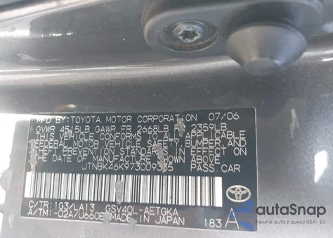 2007 Toyota Camry Xle V6 z USA, uszkodzony, nr VIN JTNBK46K973009335